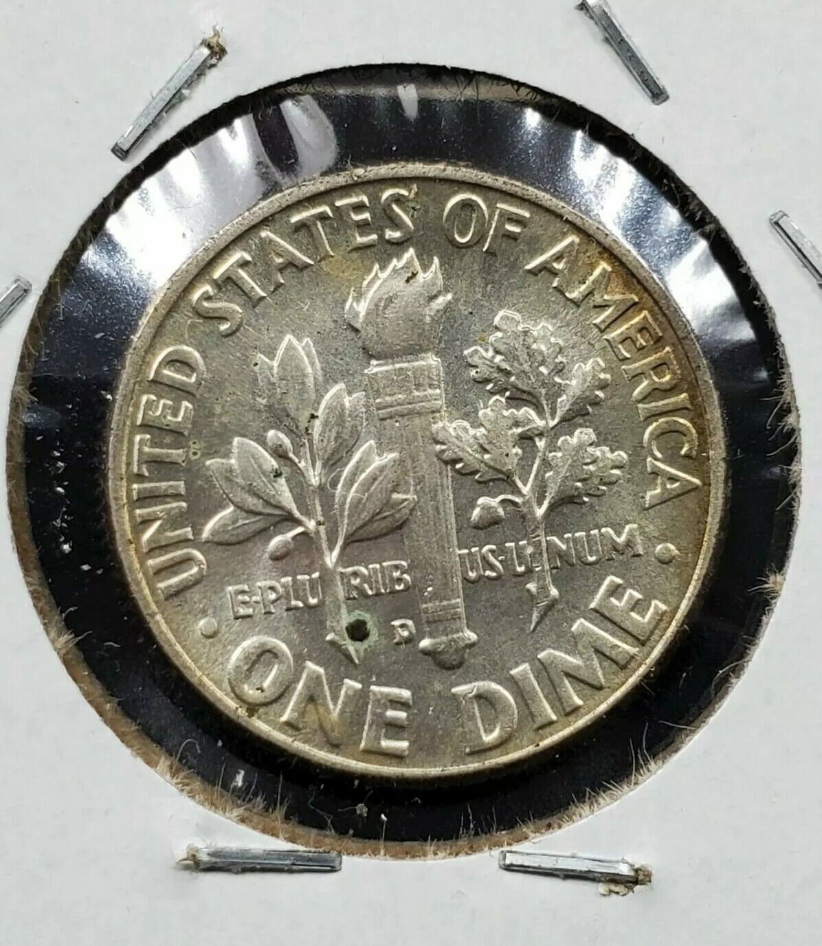 1956 D Roosevelt Silver Dime Coin Average UNC Neat Amber Toner Toning Denver