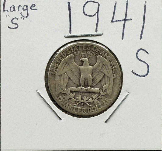 1941 S Washington Silver Quarter Coin Choice VG Very Good Large S Variety