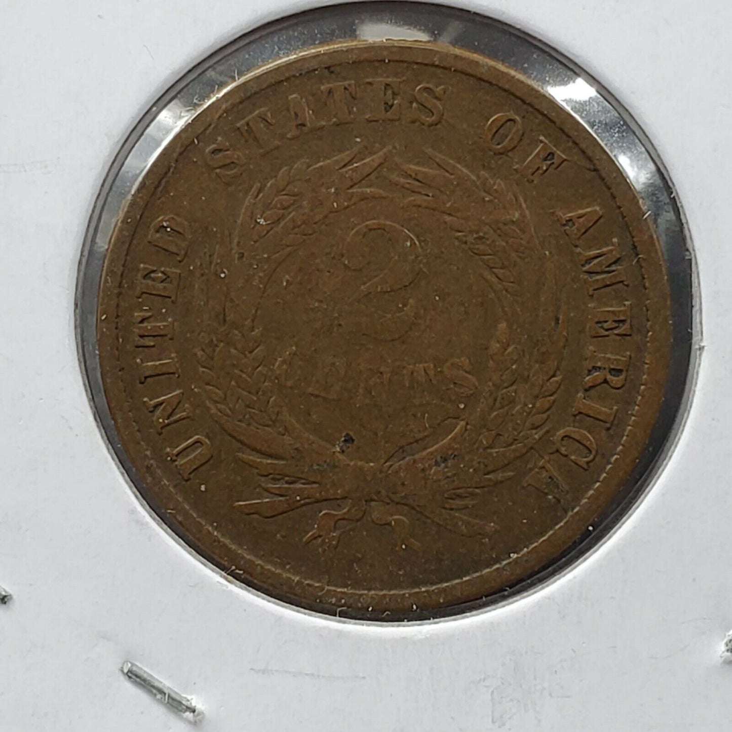 1865 2C Two Cent Copper Coin Piece VG Details ED Circulated
