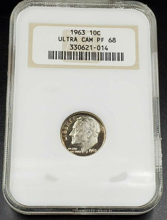 1963 P Roosevelt Dime Proof Silver Coin NGC PF68 UCAM OFH Old Fat Holder Vintage
