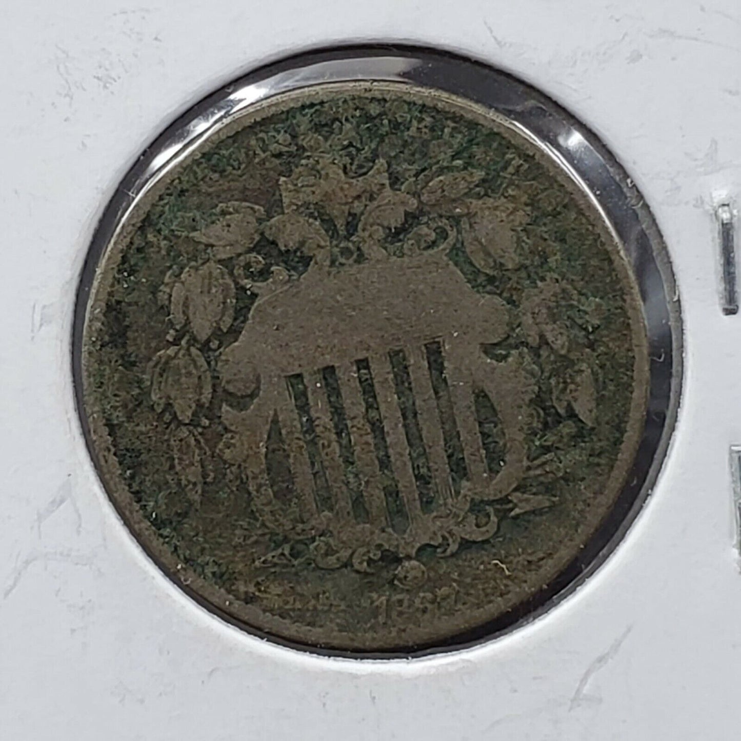 1867 5c Shield Nickel No Rays G / VG Details