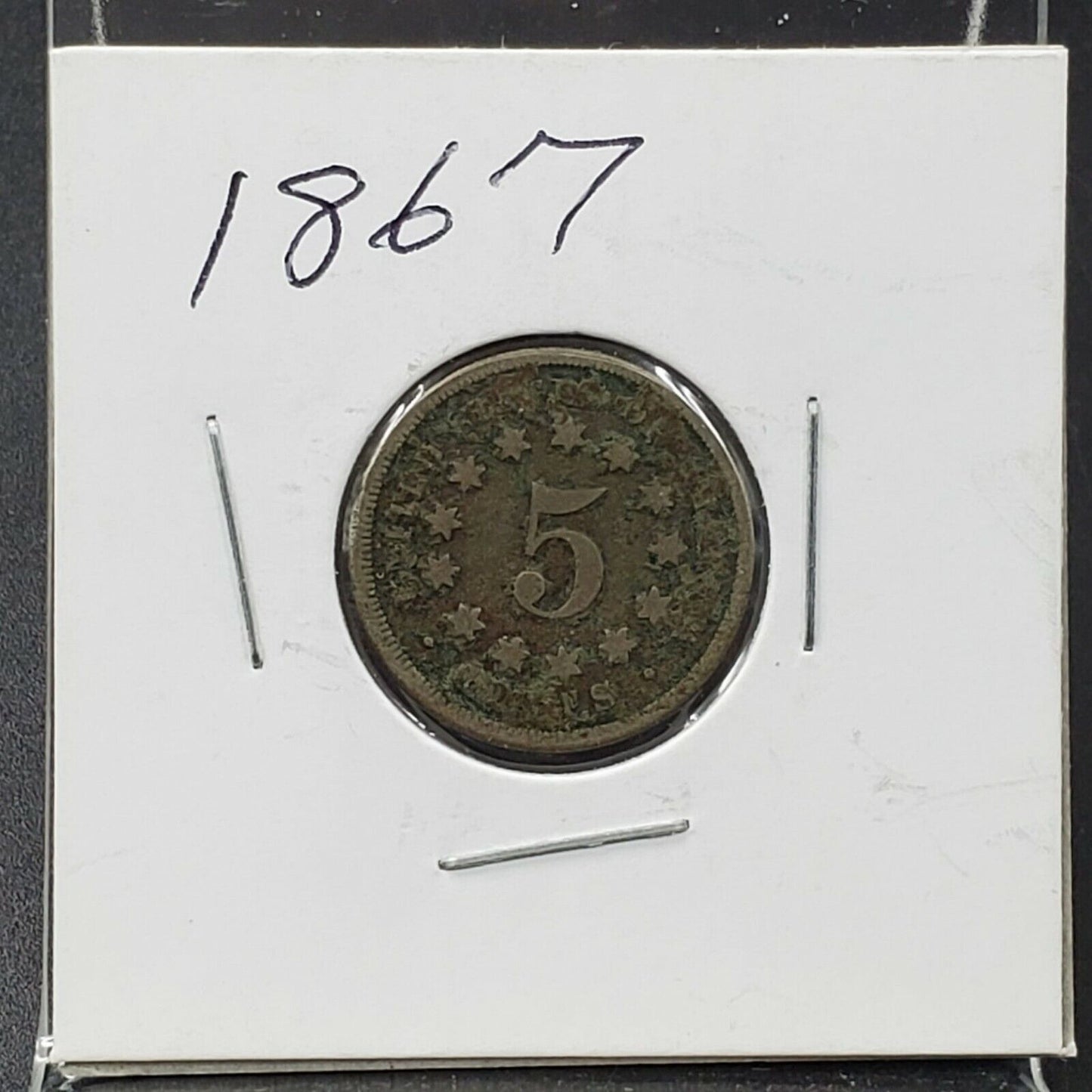 1867 5c Shield Nickel No Rays G / VG Details