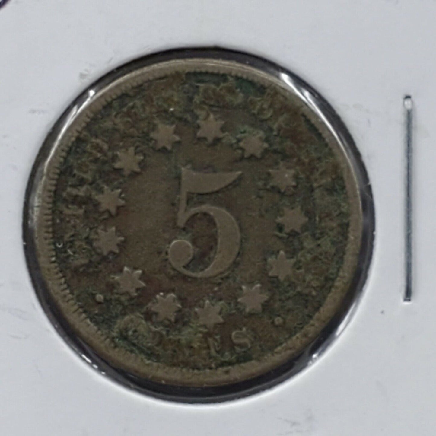 1867 5c Shield Nickel No Rays G / VG Details