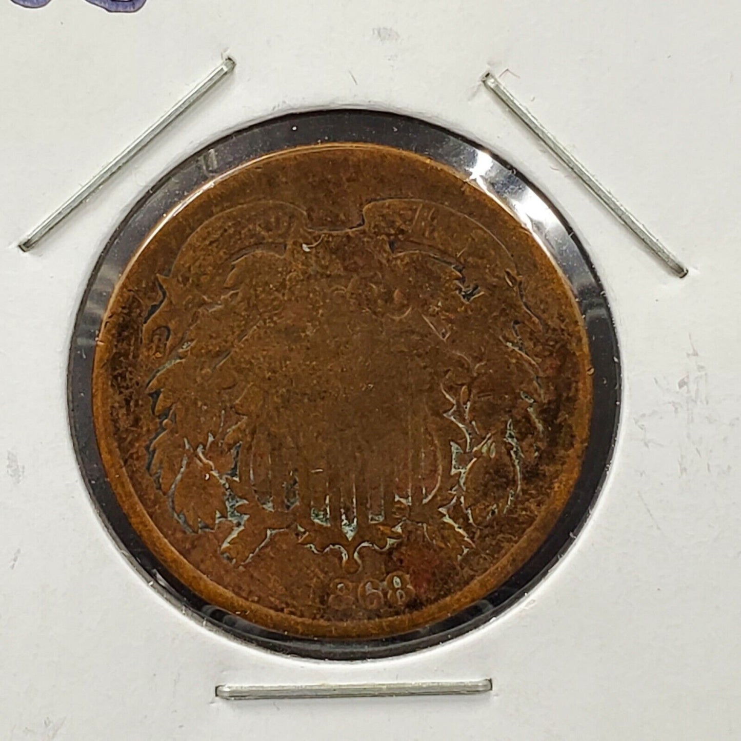 1868 2C Two Cent Copper Coin Piece Circulated Good Details ED