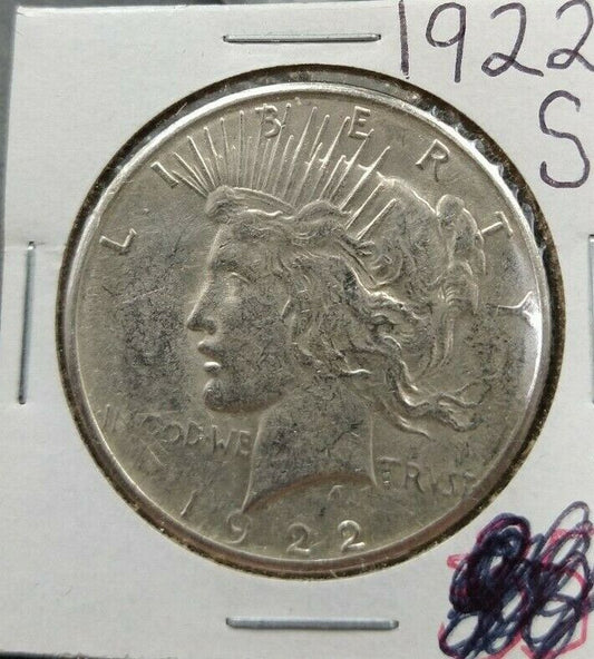 1922 S Peace 90% Silver Eagle Dollar Coin XF EF Details Cleaned