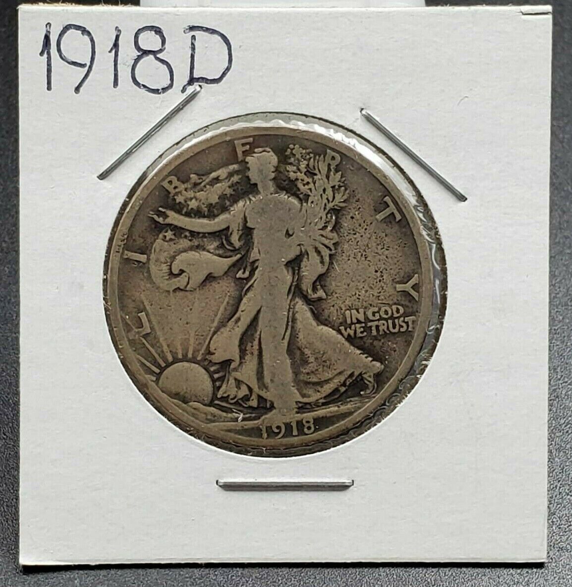 1918 D Walking Livery Silver Eagle Half Dollar Coin Choice VG / Fine Condition