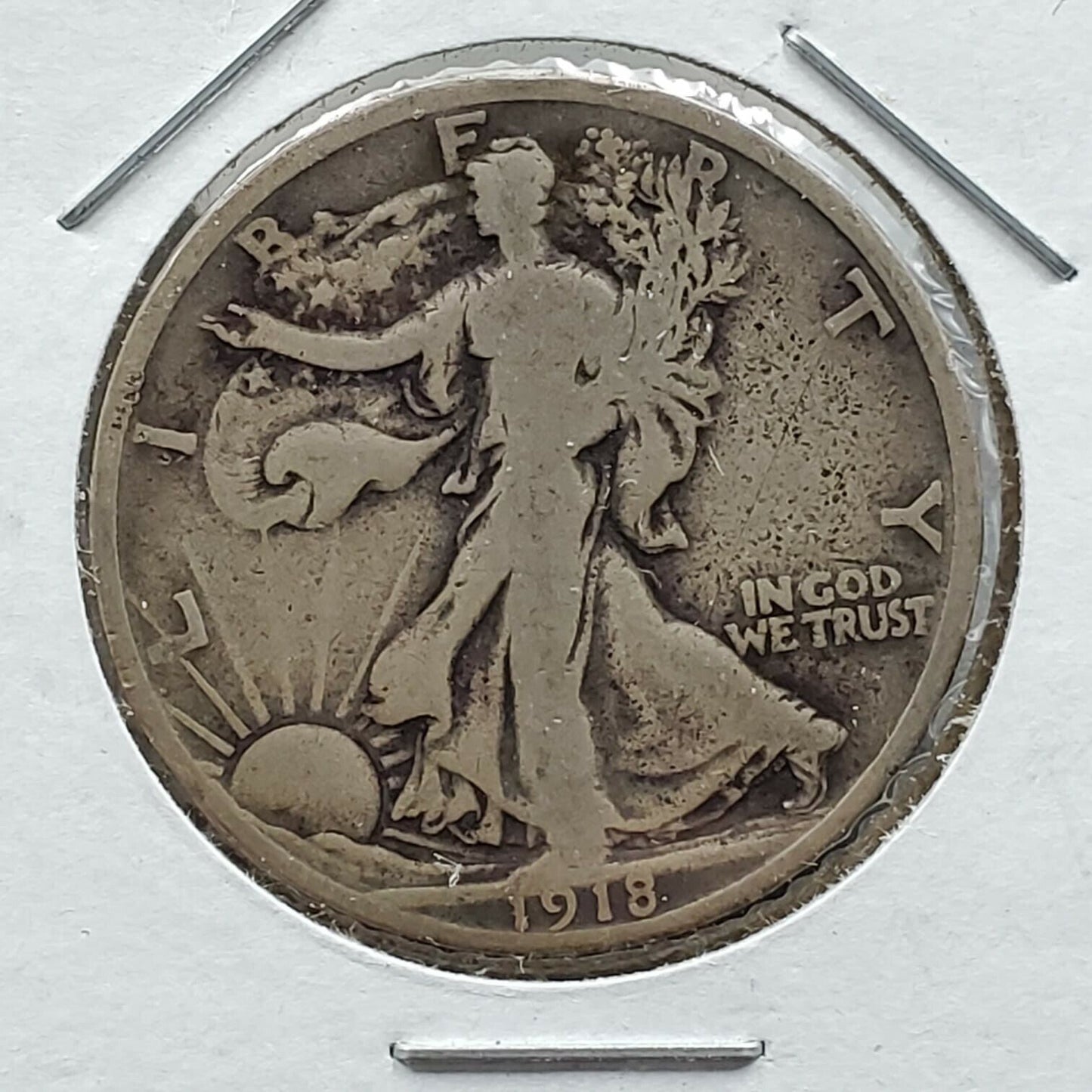 1918 D Walking Livery Silver Eagle Half Dollar Coin Choice VG / Fine Condition