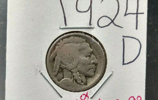 1924 D 5c Buffalo Indian Head Nickel Coin CH AG / Good Semi Key Date