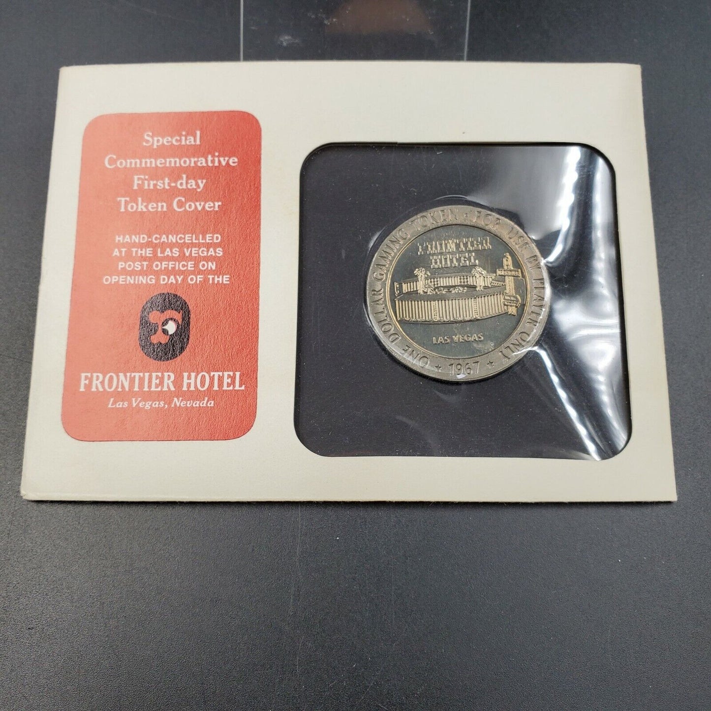 FRONTIER HOTEL SPECIAL COMMEMORATIVE 1ST DAY TOKEN COVER LAS VEGAS