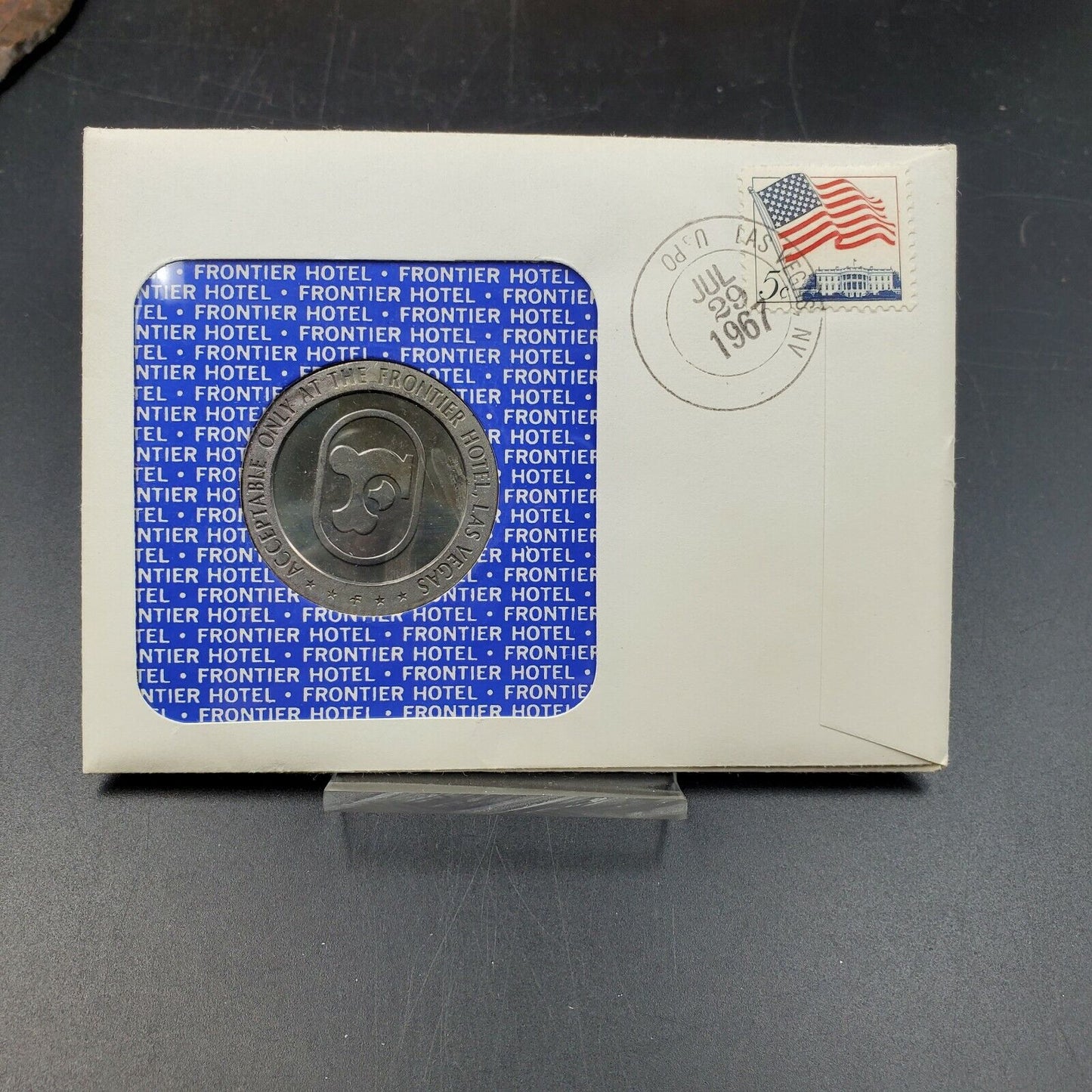 FRONTIER HOTEL SPECIAL COMMEMORATIVE 1ST DAY TOKEN COVER LAS VEGAS
