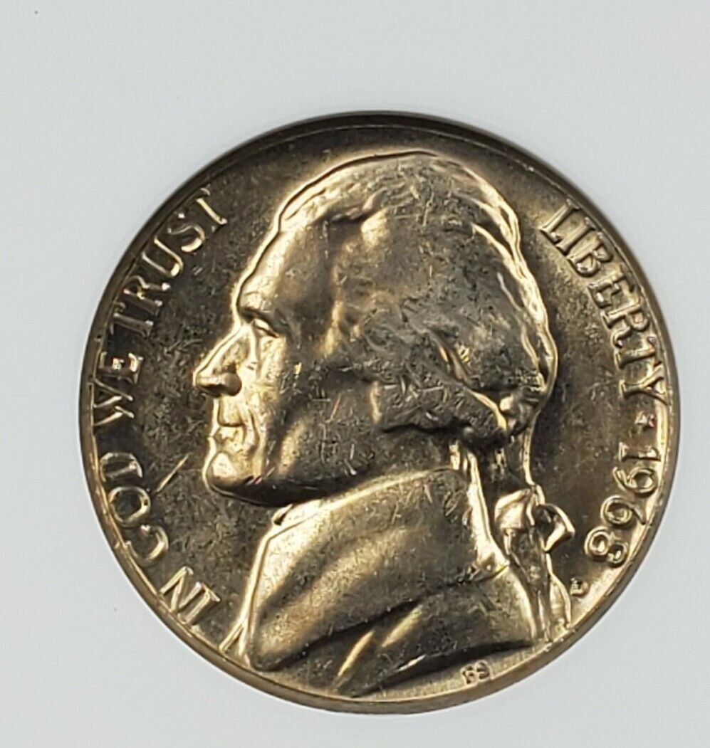 1968 D 5c Jefferson Nickel Variety ANACS MS64 DDR 001 Double Die Reverse DMR-008