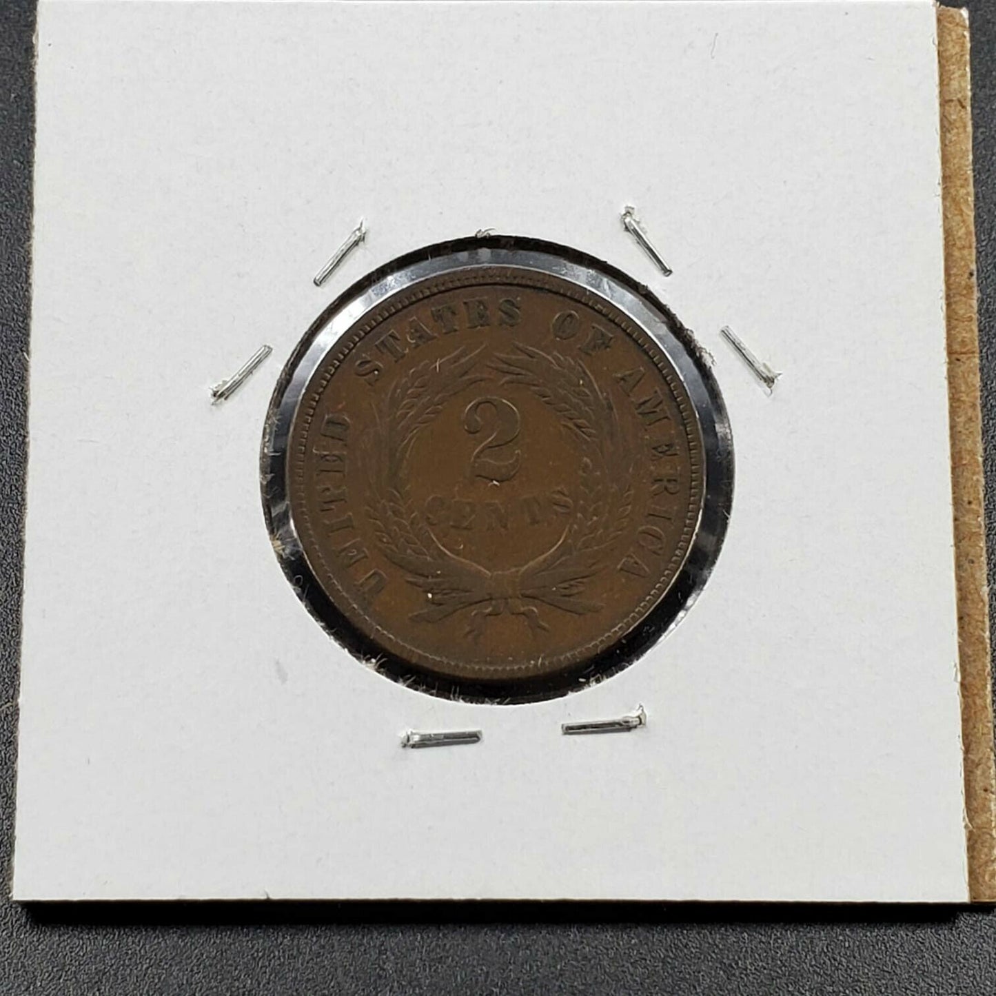 1866 2C Two Cent Copper Coin Piece Circulated Condition Slight Die Misaligned