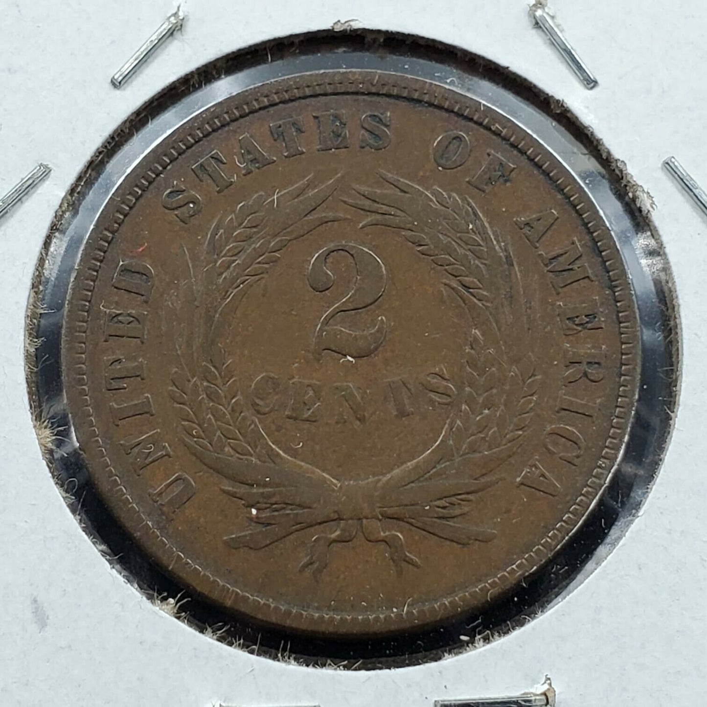 1866 2C Two Cent Copper Coin Piece Circulated Condition Slight Die Misaligned