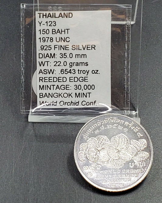 1978 Thailand Silver 150 Baht "9th World Orchid Conference"  BU