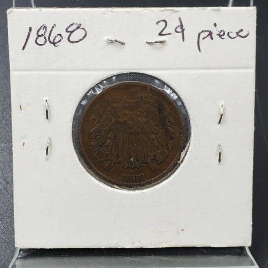 1868 2C Two Cent Copper Bronze Coin Piece VG Very Good Circulated Toned