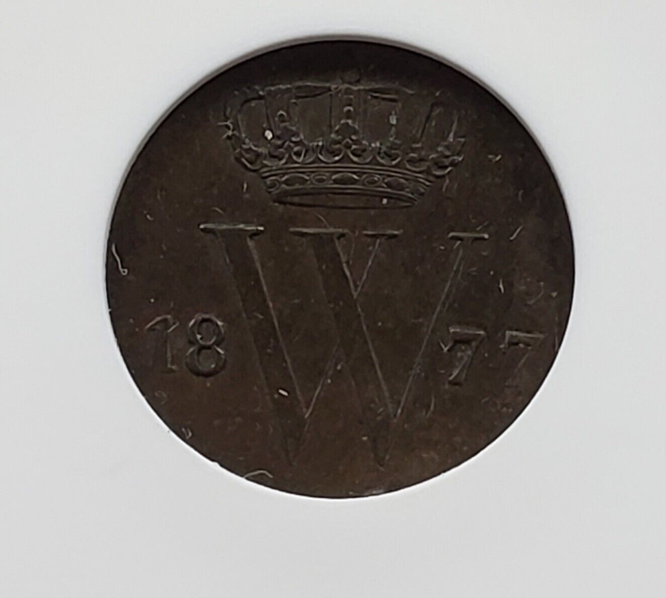 1877 Netherlands 1/2c Half Cent Coin Choice AU About UNC ANACS AU55