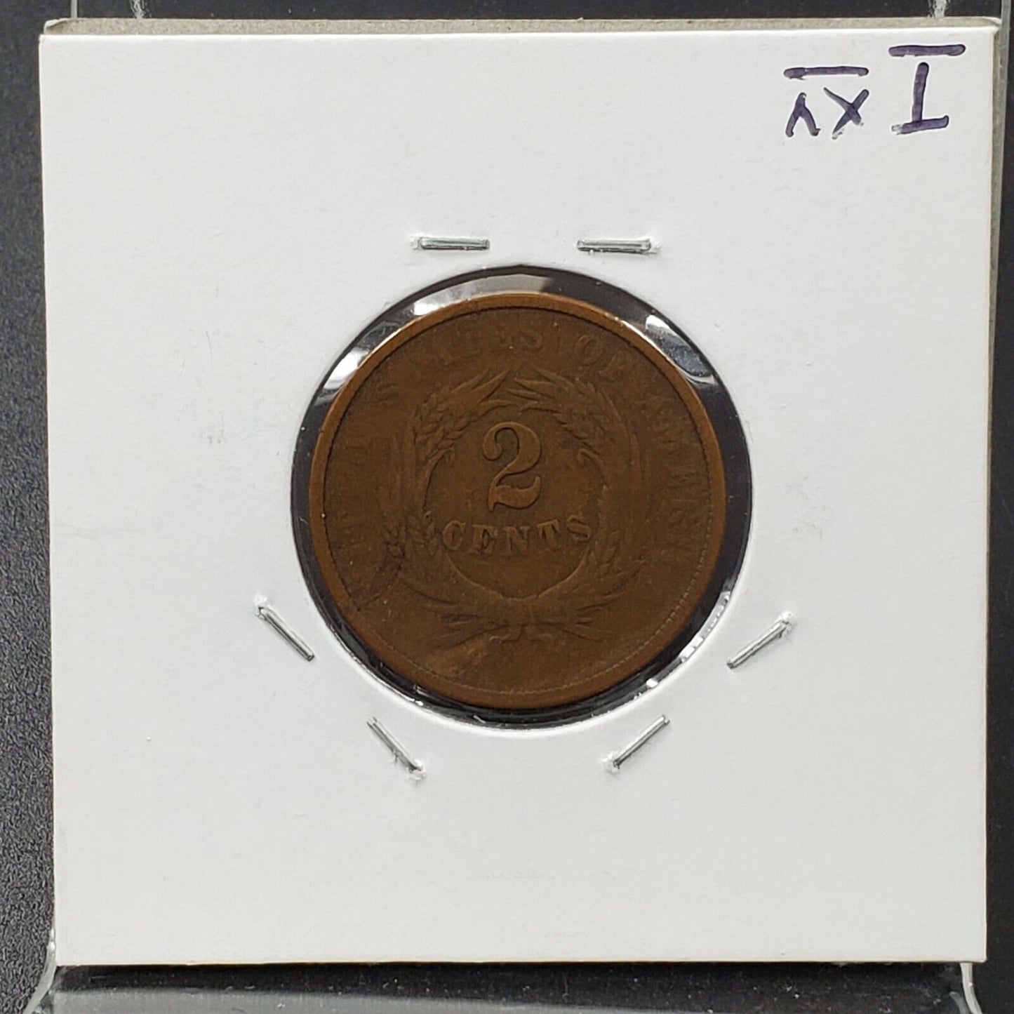 1868 2C Two Cent Copper Coin Piece VG Very Good / Fine REV Struck Thru Greas