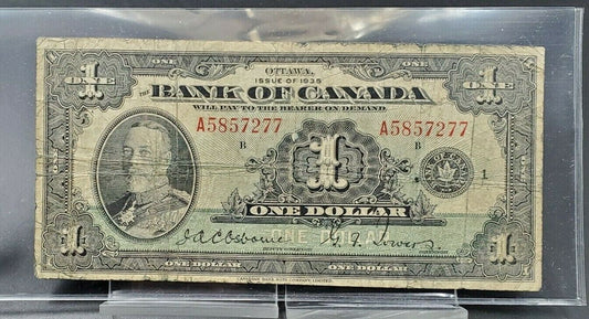 1935 Bank of CANADA Ottawa $1 English Version Canadian Bank note Company Circ