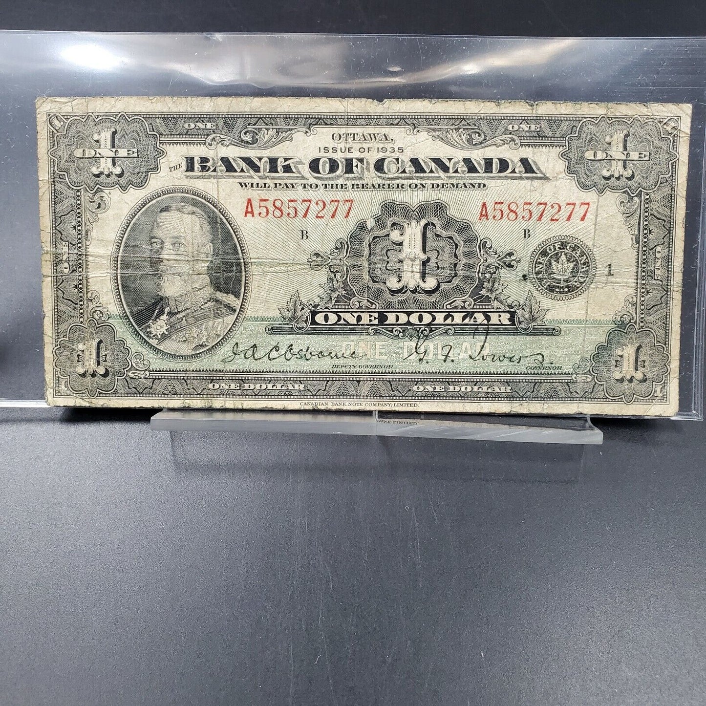 1935 Bank of CANADA Ottawa $1 English Version Canadian Bank note Company Circ