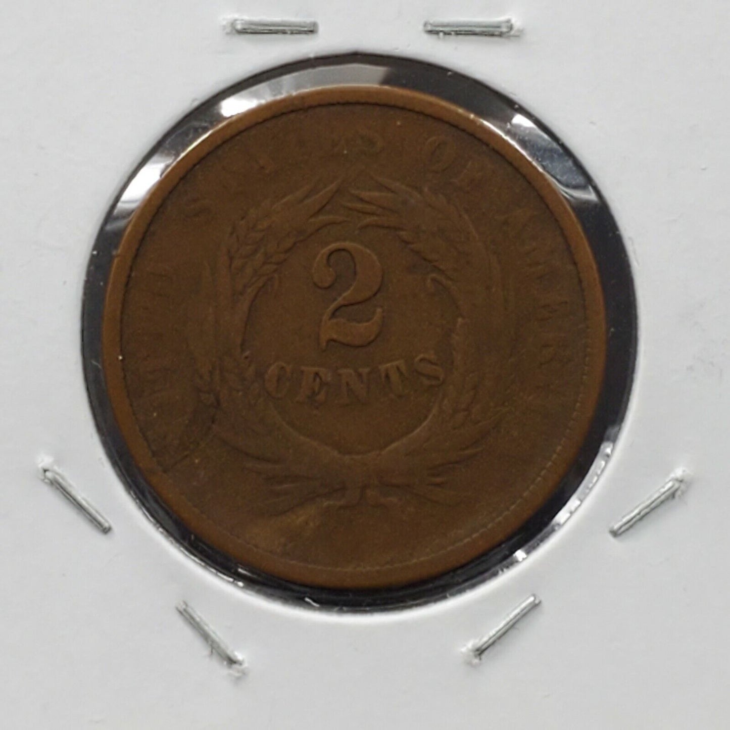 1868 2C Two Cent Copper Coin Piece VG Very Good / Fine REV Struck Thru Greas
