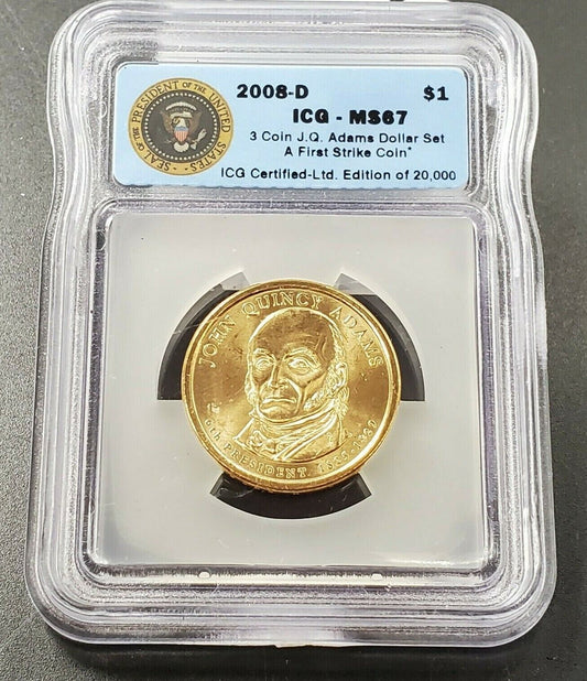 2008 D JQ John Quincy Adams Presidential Dollar Coin ICG MS67