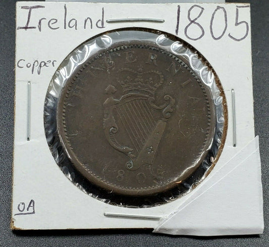 1805 Ireland Large Penny Copper Coin Circulated