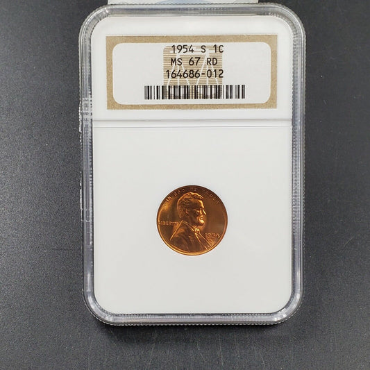 1954 S Lincoln Penny Coin NGC MS67 RED LAST YEAR OF San Francisco WHEAT CENT