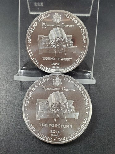 2018 Serbia 1 oz Silver 100 Dinar Nikola Tesla Lighting The World GEM BU UNC