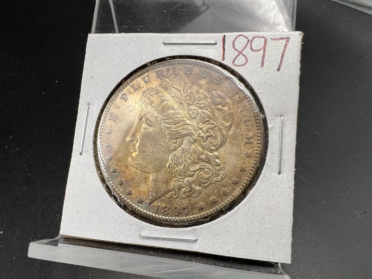 1897 $1 Morgan Silver Dollar Coin AU About UNC Neat Toning Toner