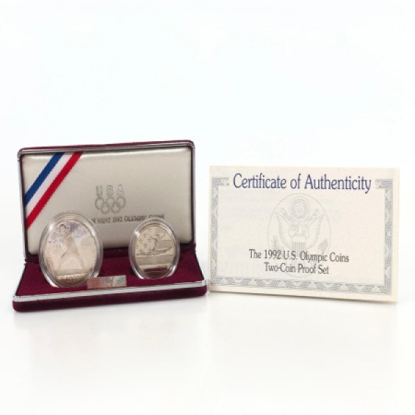 1992 XXV Olympiad Olympic Nolan Ryan Silver Dollar and Half Commemorative Coin Set BU UNC