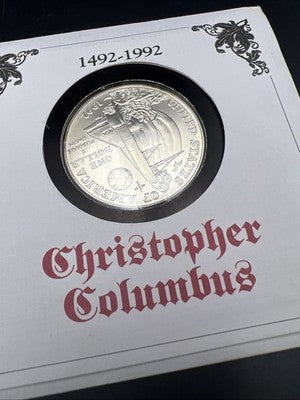 1992 D Christopher Columbus 90% Silver Dollar Coin in FDOI Stamp Pack