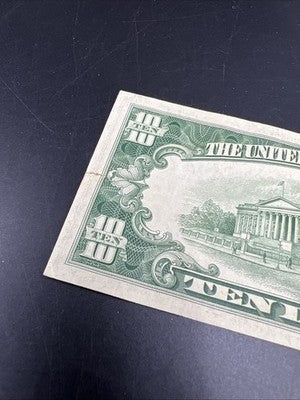 1950 B $10 FRN Federal Reserve Note Fine Details Taped Torn Edges