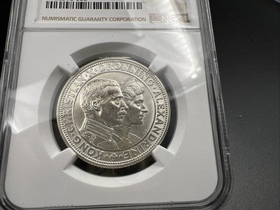 1923 Denmark 2 Kroner Silver Coin NGC UNC Details Cleaned