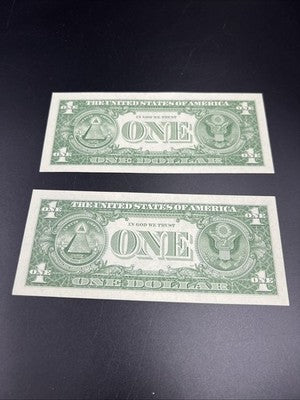 2 Consecutive 1957 A $1 One Dollar Blue Seal Silver Certificates CH AU / UNC #84