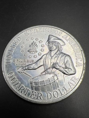 Large 3 Inch Novelty Pewter Coin/Coaster/Paperweight 1976 Quarter Used #B