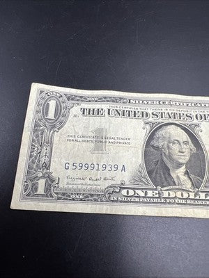 1957 A $1 One Dollar US Silver Certificate VG Circ Neat Serial #59991939