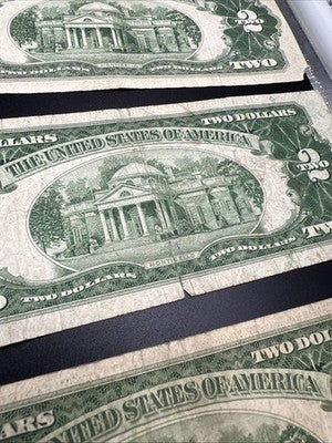 Lot of 6 1953 1963 $2 USN Red Seal Legal Tender Bills VG Very Good Circ #74