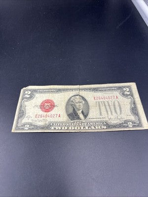 1928 G $2 Two Dollar Legal Tender United States Red Seal Note Very Circ #027