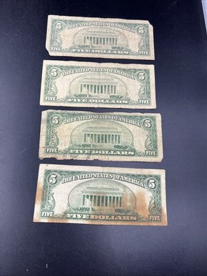 $5 Bill Collector's Lot 2 1963 $5 USN & 2 1953 $5 Silver Certificates Very Circ