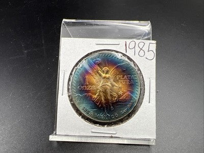 1985 Mexico Libertad 1 Oz Silver Coin Monster Toning Toner PQ Blue Rainbo Gem BU