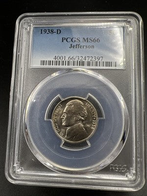 1938 D 5c Jefferson Nickel Coin MS66 Gem BU UNC #397