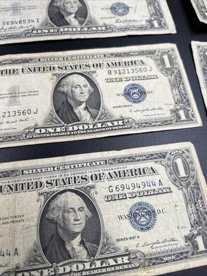 Lot of 10 1957 1935 $1 Dollar Silver Certificate Blue Seal Notes VG Circ #44