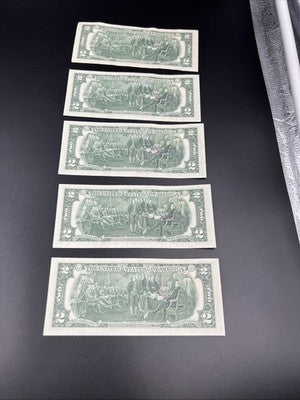 Lot of 5 Duluth GA 1976 Postal Stamped $2 Two Dollar FRN Notes CH AU / UNC