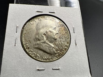 1953 P Franklin Half Dollar Silver Coin Circ Nice Toning Toner XF SK#a