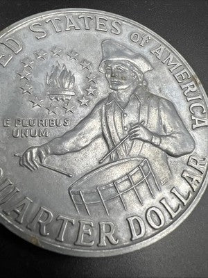 Large 3 Inch Novelty Pewter Coin/Coaster/Paperweight 1976 Quarter Used