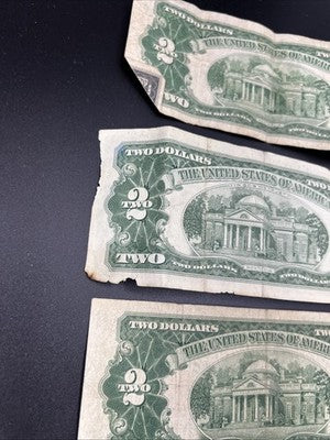 Lot of 5 1963 1953 $2 Two Dollar Red Seal USN Notes Very Circulated Damage #52