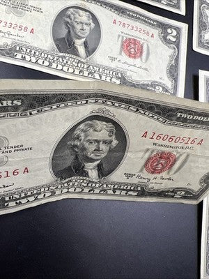 Lot of 7 1963 1953 $2 USN Red Seal Notes VF Very Fine Bills #516