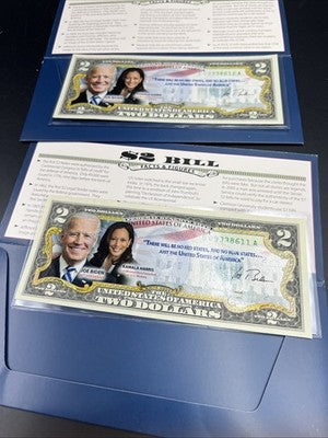 2 Consecutive 2017 $2 FRN Biden Harris Presidential Colorized UNC Two Dollars #1