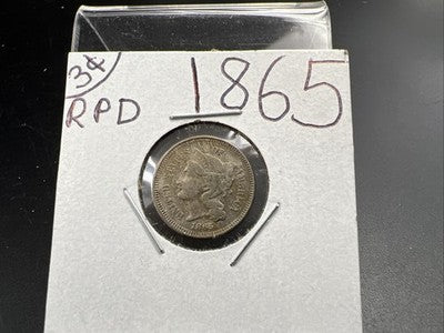 1865 3c Nickel Coin RPD Repunched Date FS-304 XF EF Extra Fine Circ