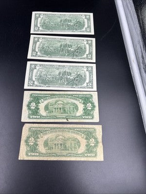 Lot of 5 $2 Bills 1928 1953 1995 2003 2009 Collector's Set Circ #529
